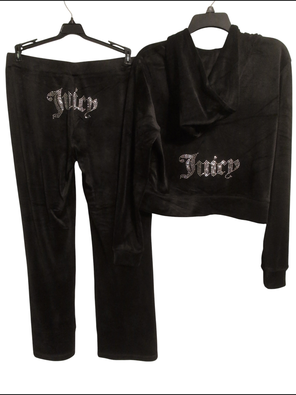 Nwt $199 Juicy Couture Black Velour Rhinestone Logo Tracksuit Soft Large